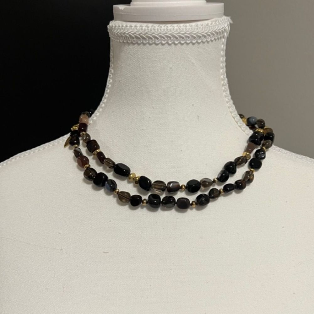 VTG Coldwater Creek Glass & Stone Bead Gold Tone Spacer 36 Inch Necklace